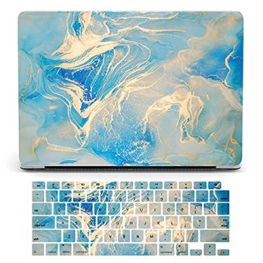 Imagem de Capa compatível com MacBook Pro 15 polegadas 2019 2018 2017 2016 versão A1990 A1707, capa rígida de plástico e protetor de teclado compatível com Mac Pro 15 com Touch Bar - mármore azul