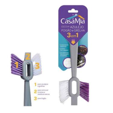 Imagem de Escova Limpeza 3 em 1 Para Azulejo Fogão E Grelha CasaMia, Cinza E Rox
