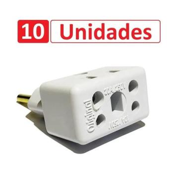 Imagem de Kit 10 Adaptador Tomada 10a / 20a Para Pino Grosso Bob Esponja 3 Pinos