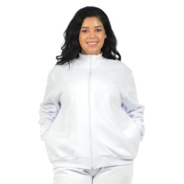Imagem de Jaqueta moletom flanelado plus size feminino fenomenal, Branco, 56