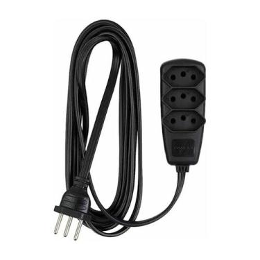 Imagem de Extensão Elétrica 2p Pl 3m 2x0,75 10a Nbr 3 Tomadas Preta - PIAL
