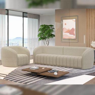 Imagem de Conjunto Sala de Estar Sofá 252cm 3 Lugares e Poltrona Adam Boucle Beg