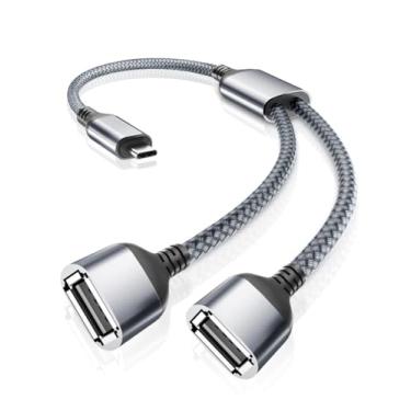 Imagem de Cabo Y divisor USB-C OTG 1M, adaptador tipo C para USB 2.0 duplo, cabo conversor C macho para fêmea duplo dividido 2 em 1 para iPhone 16 16e 15, MacBook, iPad 10 Mini 6 Air 4 5, Galaxy S25 S24 S23