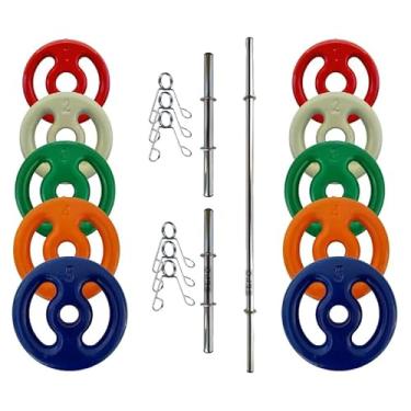 Imagem de Kit Completo 3 Barras + 30kg Anilhas Emborrachadas