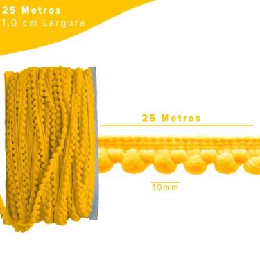 Imagem de Fita Pompom Amarelo Ouro 10mm Rolo Com 25 Metros - Nybc