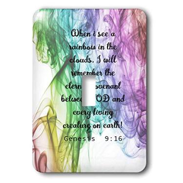 Imagem de 3dRose Citação da Bíblia de Gênesis 9 no fundo do arco-íris - Interruptor único (lsp_307860_1), varia