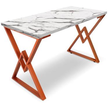 Imagem de Mesa P/ Escritório Jantar Gamer Ouro 1,00x0,60 Em Aço Tampo Em Madeira