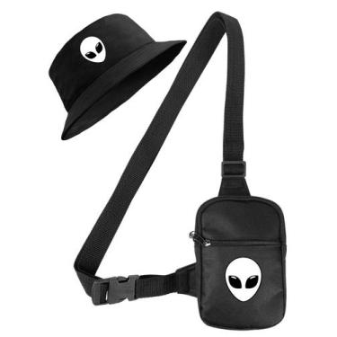 Imagem de Kit Chapeu Bucket Preto + Shoulder Bag Mini Bolsa Lateral Masculina Es
