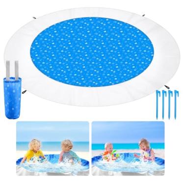 Imagem de Nuanchu Summer 6.5 x 6.5 Feet Baby Beach Pool Waterproof Kiddie Pool and Beach Blanket Round 2 in 1 Toddler Paddling Pool Beach Mat for Baby Infant Kids Toddlers Boys Girls, Blue