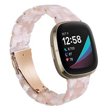 Imagem de Pulseira Wongeto compatível com Fitbit Versa 3/Sense para mulheres e homens, pulseira de reposição de resina para Fitbit Versa 3/Sense Smart Watch (rosa flor)