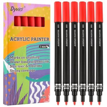 Imagem de Dyvicl Canetas de tinta vermelha, marcadores de tinta acrílica vermelha para pintura de rochas, pedra, cerâmica, vidro, madeira, tecido, tela, metal, artesanato DIY, pacote com 6 marcadores de tinta acrílica de ponta fina