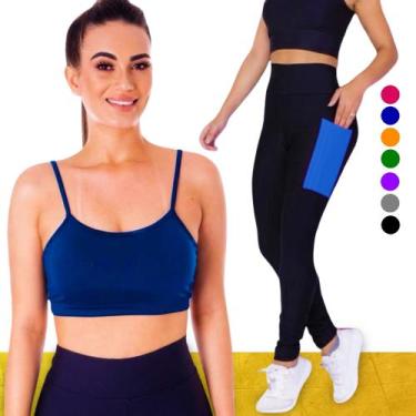 Imagem de Conjunto Top fitness ALÇA FINA bojo Feminino + CALÇA leg LEGGING BOLSO