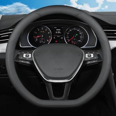 Imagem de SZYUCHEN Capa de volante de carro em forma de D para Volkswagen VW Atlas Tiguan Jetta ID.4 Taos Passat Golf Beetle Polo GTI CC Touareg SE SEL R-line S Acessórios Esportivos Cruzados, 36 cm - 38 cm