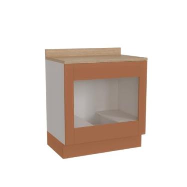 Imagem de Balcão para Forno de Embutir 80cm com Tampo Arizona Cabecasa Madeiramadeira Branco/Terracota