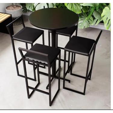 Imagem de Conjunto Mesa Alta Bar Bistrô Redonda Preta 4 Banquetas Confort Estofado Industrial Black (PRETO)