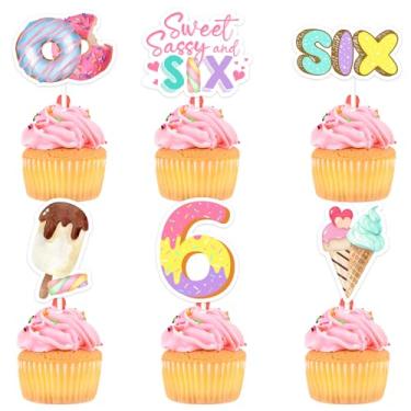 Imagem de Wonmelody Donut 6th Birthday Party 24PCS Ice Cream Donut Cupcake Toppers Decor Sweet and Sassy Birthday Party Decor with Pastels Donut 6th Cake Toppers Supplies for 6th Donuts Birthday Party Girls