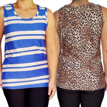 Imagem de Kit 2 Camisetas Femininas Regatas Básicas Estampas Sortidas Suplex Lig