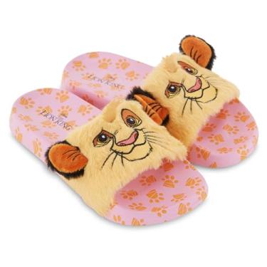Imagem de Disney Sandálias deslizantes femininas Rei Leão - Sandálias femininas clássicas Simba Mufasa Timon e Pumba Deslizantes Clássicas Rei Leão Deslizantes, Ouro rosa, 38 BR