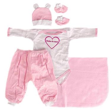 Imagem de Conjunto Saida Maternidade Neném Menina Rosa Touca Meia 5PÇS - Cegonha