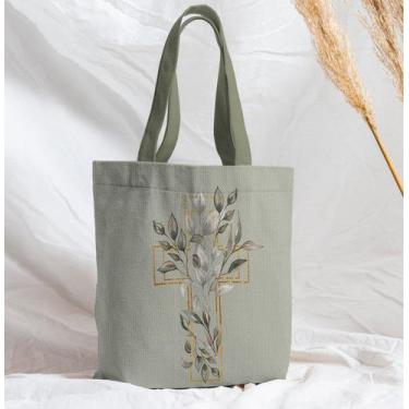 Imagem de Bolsa Sacola Artesanal de Tecido Cruz religiosa ramos aquarela - Core 