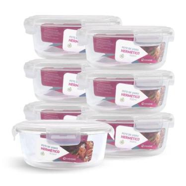 Imagem de Kit 7 Potes Hermético Vidro Redondo Grande Salada Fit 950ml - NABOX, B