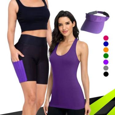 Imagem de Camiseta REGATA DRY Tecido Furadinho + SHORT Legging COM BOLSOS + VISE