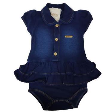 Imagem de Body Malha Denim Luxo Bebe Menina Enxoval Katita Kids 2251, P ( 3 - 6 