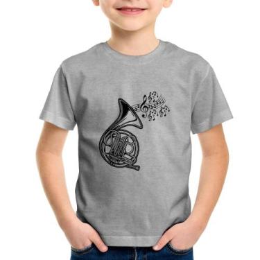 Imagem de Camiseta Infantil Trompa Notas Musicais - Foca na Moda, Cinza, 8