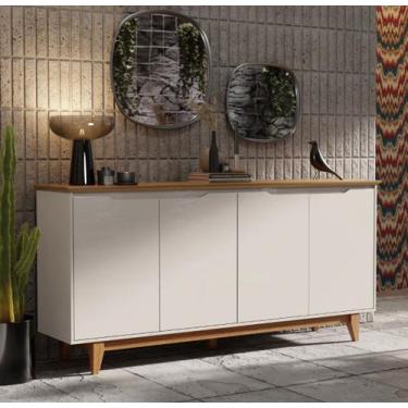 Imagem de Aparador Buffet Sala Flow 4 Portas com Pés de Madeira OffWhite - Rede 