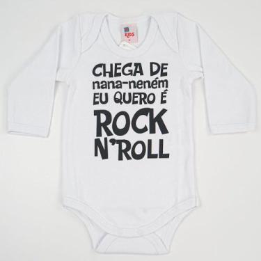 Imagem de Body Bebê Suedine Manga Curta Branco Rock NRoll - XIKids, M