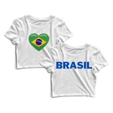 Imagem de Kit 2 Blusas Blusinha Cropped Tshirt Camiseta Feminina Brasil Coração 