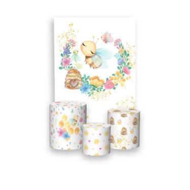 Imagem de Painel De Festa 3d Vertical + Trio De Capa Cilindro -  Abelhinha Aquar