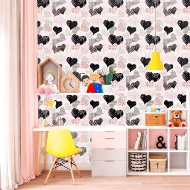 Imagem de Adesivo De Parede Teen Corações Diversos Em Rosa E Preto 310x58cm - PP