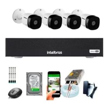 Imagem de Kit Cftv 4 Câmeras Multi Hd 720p 1mp Dvr Intelbras Mhdx 1004