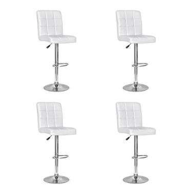 Imagem de Conjunto 4 Banquetas Dublin Couro Pu Regulagem De Altura - Branca - Ma