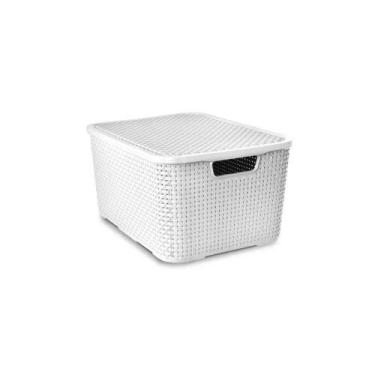 Imagem de Caixa Organizadora Rattan Branca com Tampa 7 Litros - Arqplast