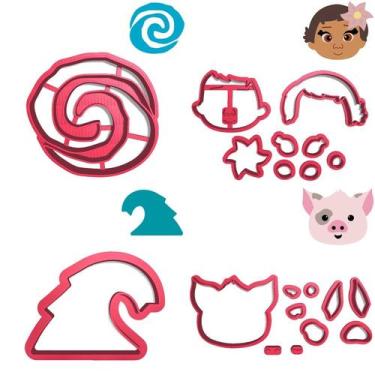 Imagem de Kit 4 Cortadores Moana Logo Porco Onda - DOCE IMPRESSO, 7,5cm