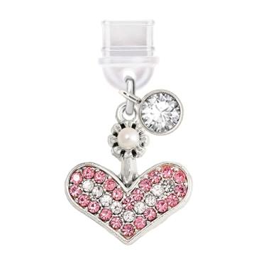 Imagem de ELISE & FONDA TP503 Tipo-C porta de carregamento antipoeira plugue cristal amor coração celular charme para iPhone 15/16/Samsung/OnePlus/Xiaomi/oppo telefones Android (rosa), approx. 1.95 cm (L) x
