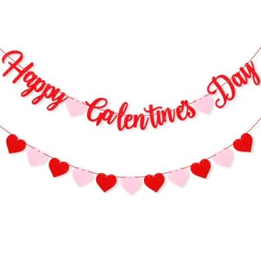 Imagem de Banner de Dia de Galentine Feliz Dia de Galentina com glitter vermelho Decorações com Guirlanda de Coração de Feltro Sinal de Dia de Galentinos para Senhoras Meninas Decoração Galentines Day