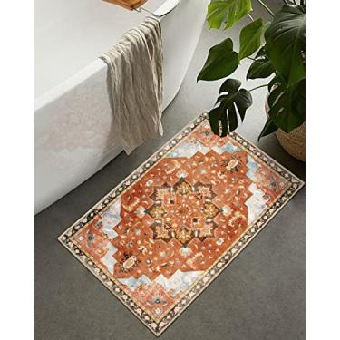 Imagem de Seavish Tapetes de banheiro persa vintage tapete oriental antiderrapante 45,72 cm x 66 cm retrô envelhecido lavável boho tapete de banho rústico estética tribal decoração de casa tapete para banheiro piso banheira pia tapete de porta