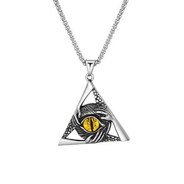 Imagem de Blowin Colar Hip Hop masculino retrô de aço inoxidável, vintage, proteção contra mau-olhado, triângulo, pingente Illuminati, olho egípcio de Horus Ra, corrente de 61 cm