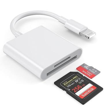 Imagem de Leitor de cartão SD para iPhone/iPad, [certificado Apple MFi] 2 em 1 slot duplo Lightning para cartão SD/TF adaptador de leitor de cartão de memória para iPhone 14/13/12/11/X/XS/XR/8/7 iPad,