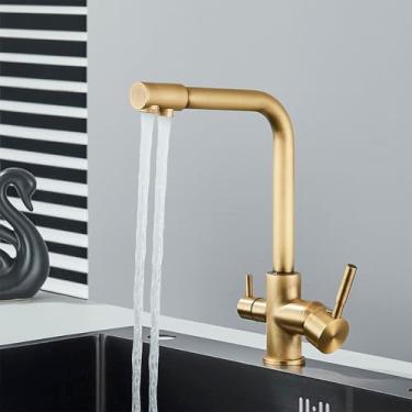 Imagem de Purificação Torneira de pia de cozinha Deck Mount Handle 360° Rotação Misturador de água fria e quente Filtro de água potável Torneira, Antigo, tamanho único