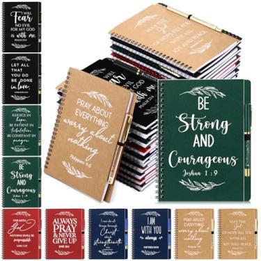 Imagem de Kosiz 100 peças de presentes cristãos de Natal, diário de oração para mulheres, bloco de notas em espiral A5, bloco de notas escrituras, versículo da Bíblia, caneta esferográfica, presentes de festa