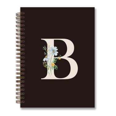 Imagem de foedor Caderno espiral de capa dura personalizado moderno, caderno preto com letra B, presentes com monograma para mulheres adolescentes, caderno espiral de capa dura pautado para faculdade, 14 x 21