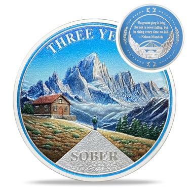 Imagem de Moeda original de sobriedade de três anos - Moedas AA Snow Mountain - Chips e medalhões AA de 3 anos - 1-10 anos NA AA Celebrate Recovery Addicts - Presentes de Narcóticos Alcoólicos Anônimos para