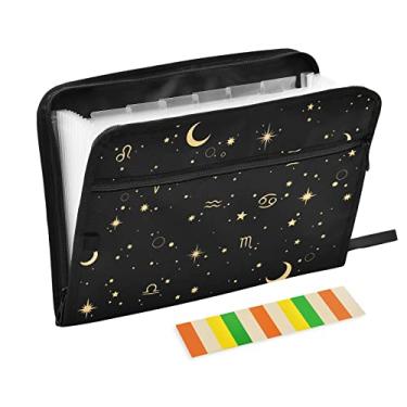 Imagem de ALAZA Pasta de arquivo expansível Moon Star Zodiac, pasta organizadora de documentos expansível com 13 bolsos com fecho de zíper para escritório em casa, tamanho carta A4, papel documento