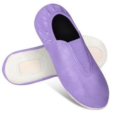 Imagem de Tênis de ginástica infantil/infantil/adulto - Sapatos de ginástica para trampolim - Sapatos de ginástica para meninas - Agility Gym Shoes de couro de cabra sem cadarço sola de borracha, Roxo claro, 17