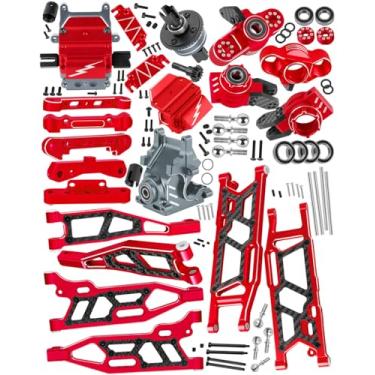 Imagem de RCYouHott RC Front&Rear Suspension A-Arms Mount&Gearbox Case w/43T/10T Diff Gear&Steering Blocks Hub Stub Axle Carriers Upgrades Part for 1/8 Kraton (Also for V4&V5)/Notorious/Outcast 6S 4WD BLX,Red
