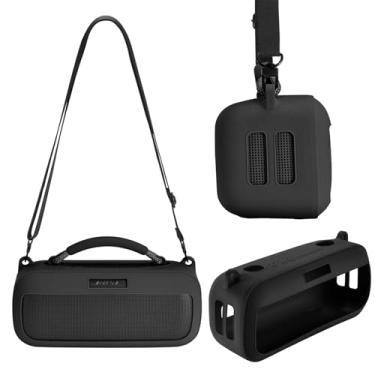 Imagem de Hzycwgone Capa para alto-falante portátil Bose SoundLink Max, capa de silicone para Bose Soundlink Max Travel Protective Skin Bolsa de ombro acessórios (capa preta)